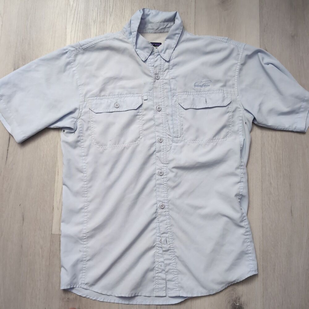 Patagonia Sol Patrol Vented Shirt Men's Size Small Short Sleeve Blue Quick Dry